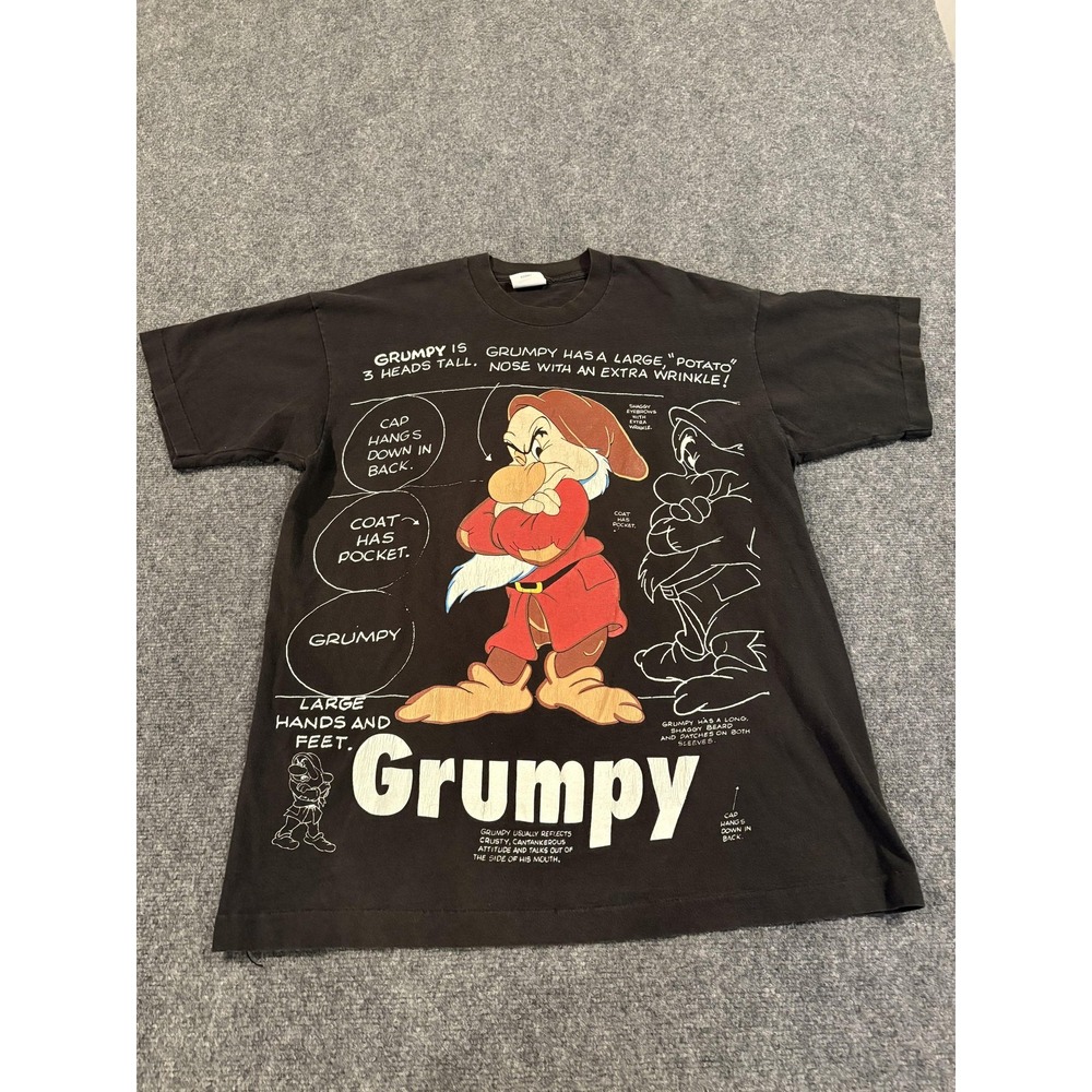 Vintage Disney Grumpy Shirt Mens XL Black Snow White Dwarf Cartoon Movie 90s - Picture 1 of 10